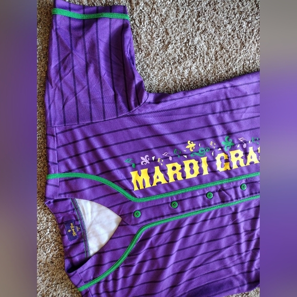 Mardi Gras Pinstripe Graphic Baseball Jersey Shirt Medium - Picture 6 of 14